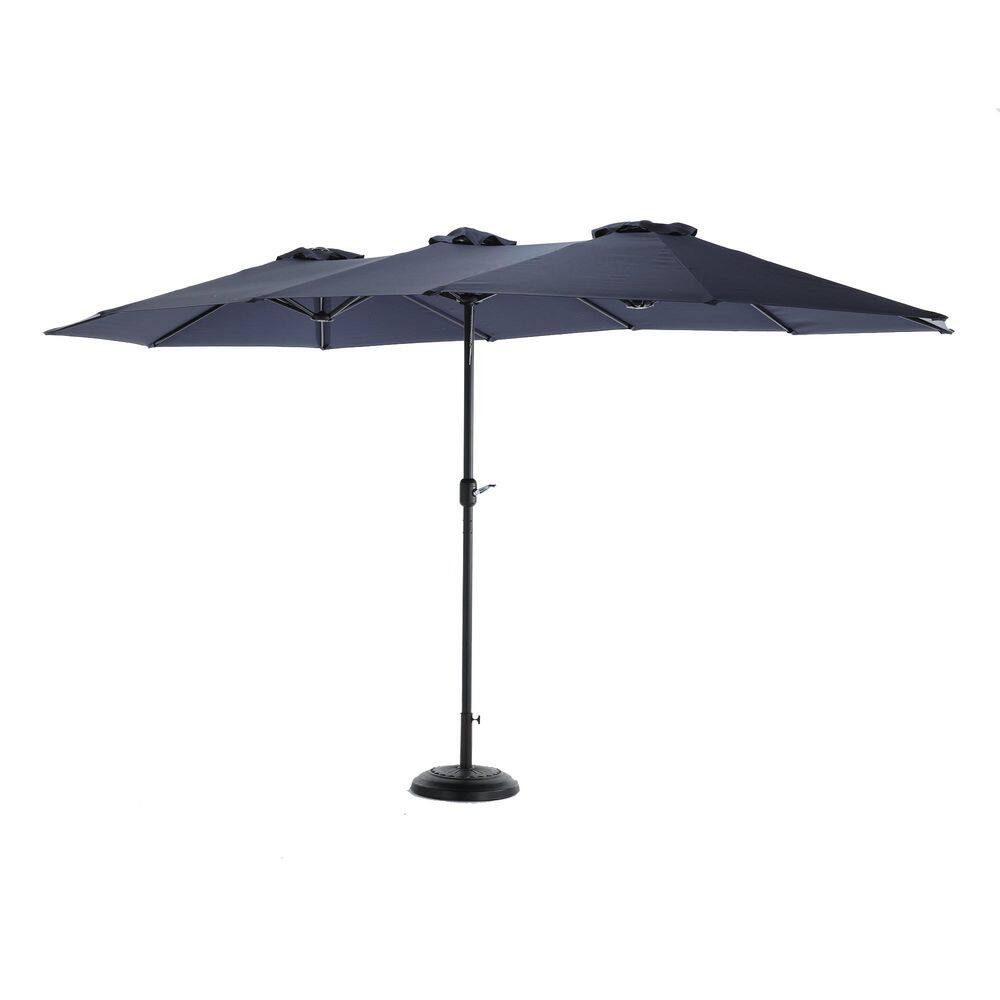 14.8 ft. Steel Rectangular Double Sided Patio Umbrella in Navy Blue with Cr