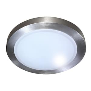 Kent 9 in. 80-Watt Brushed Nickel Integrated LED Flush Mount with Frosted Glass Silver Shade