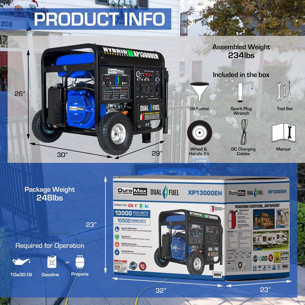 DuroMax 13,000 Watt Dual Fuel Portable Generator with Electric Start