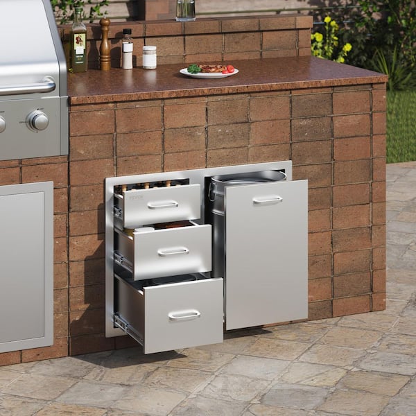 Outdoor Kitchen Door Drawer Combo 29.5 in. W x 22.6 in. H x 21.7 in. D Access Door/Triple Drawers with Propane Drawer