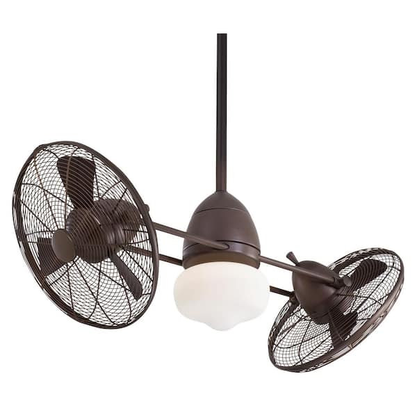 MINKA-AIRE Gyro Wet 42 in. LED Indoor/Outdoor Oil Rubbed Bronze Twin Turbo Ceiling Fan with Light and Wall Control