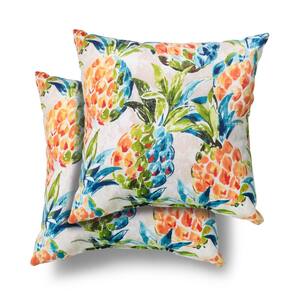 18 in. x 18 in. Pineapples Square Outdoor Throw Pillow (2 Pack)