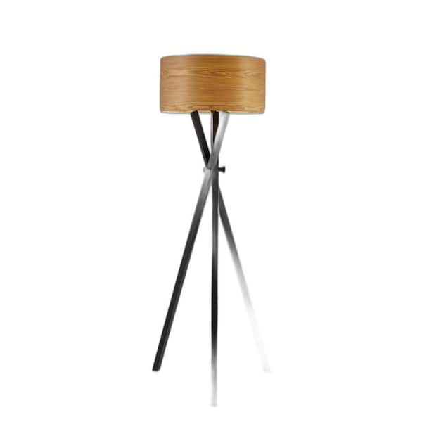 HomeRoots 62 in. Brown and Black 1-Light 1-Way (On/Off) Tripod Floor Lamp for Living Room with Rattan Round Shade