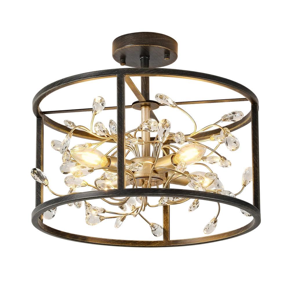 Iris 15.7 in. W 4-Light Antique Black Crystal Leaves Drum Semi- Flush Mount price history on PriceWatchPro