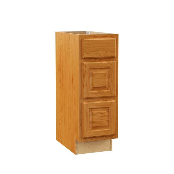 Hampton 12 in. W x 21 in. D x 34.5 in. H Assembled Bath 3 Drawer Base Cabinet in Medium Oak