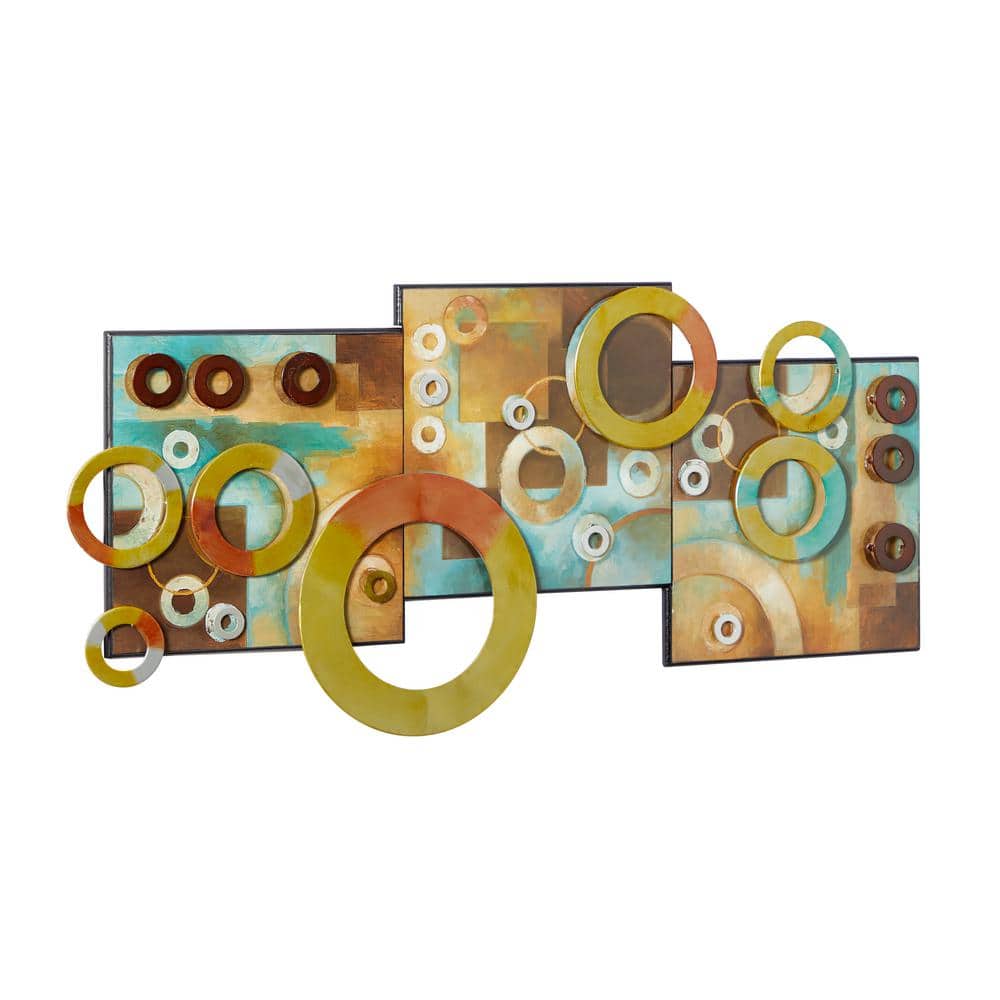 36" Multi-Colored Wood and Iron Geometric Wall Art