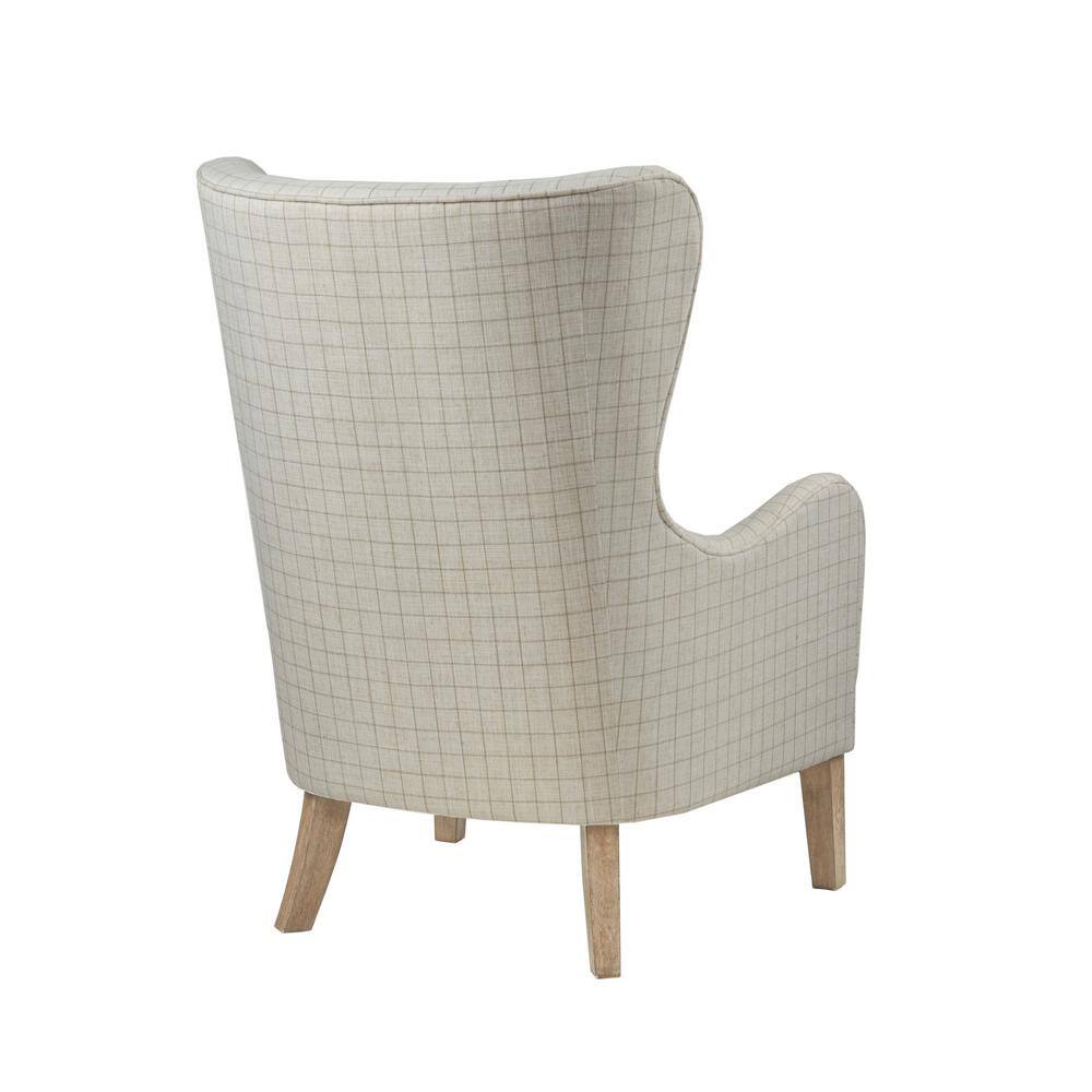 Gray Linen Wingback Accent Chair with Light Wood Legs