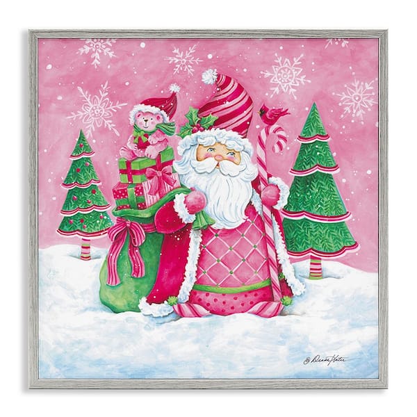 Stupell Industries Pink and Green Santa Scene by Diane Kater 1-Piece Framed Graphic Print Nature Poster Art Print 12 in. x 12 in.