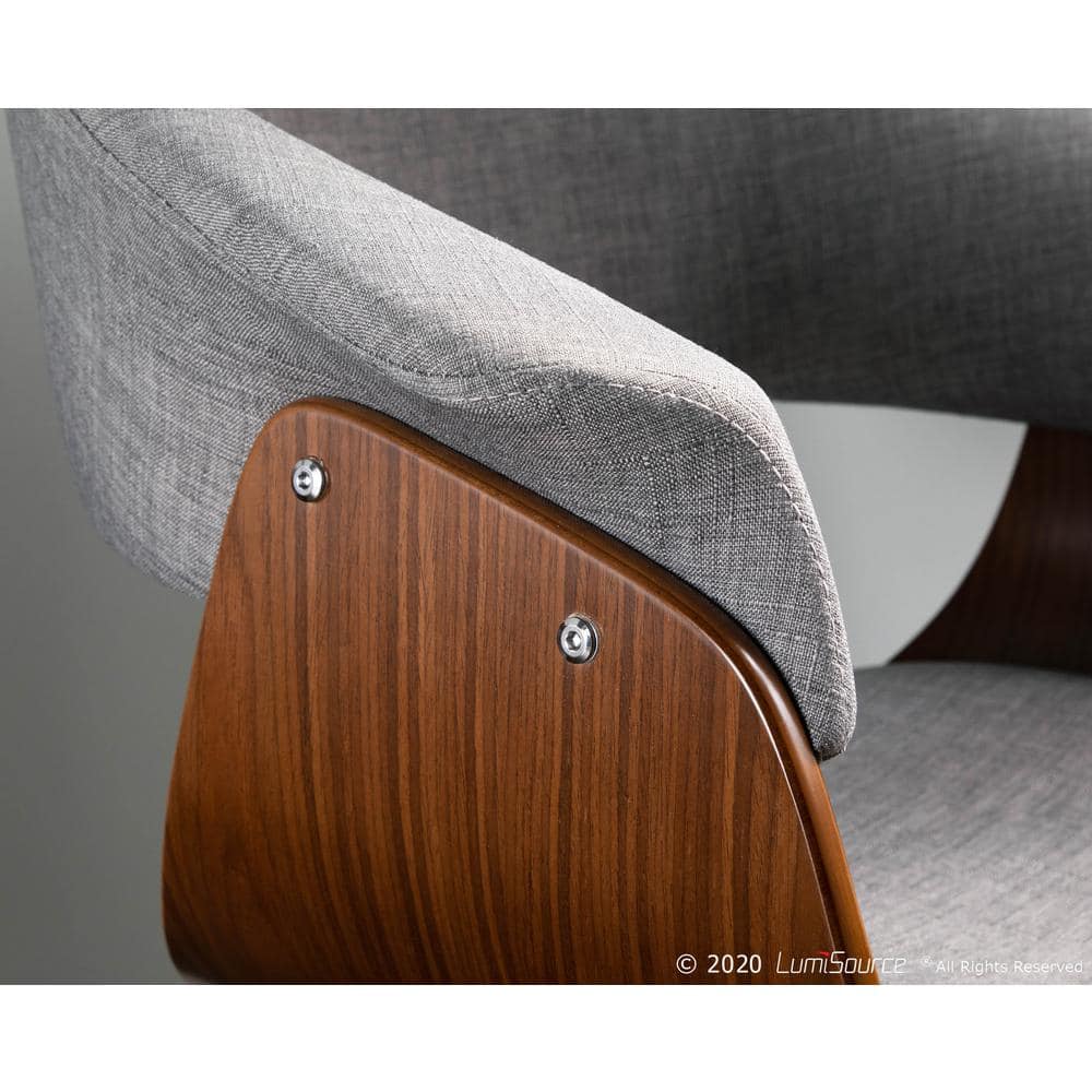 Set of 2 Light Grey Upholstered Walnut Wood Arm Chairs