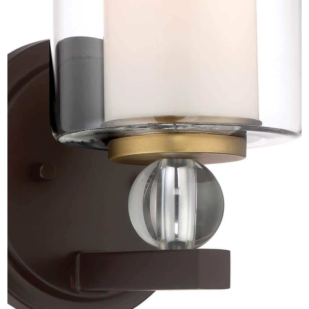 Bronze and Brass Cylinder Vanity Wall Sconce with Clear Glass