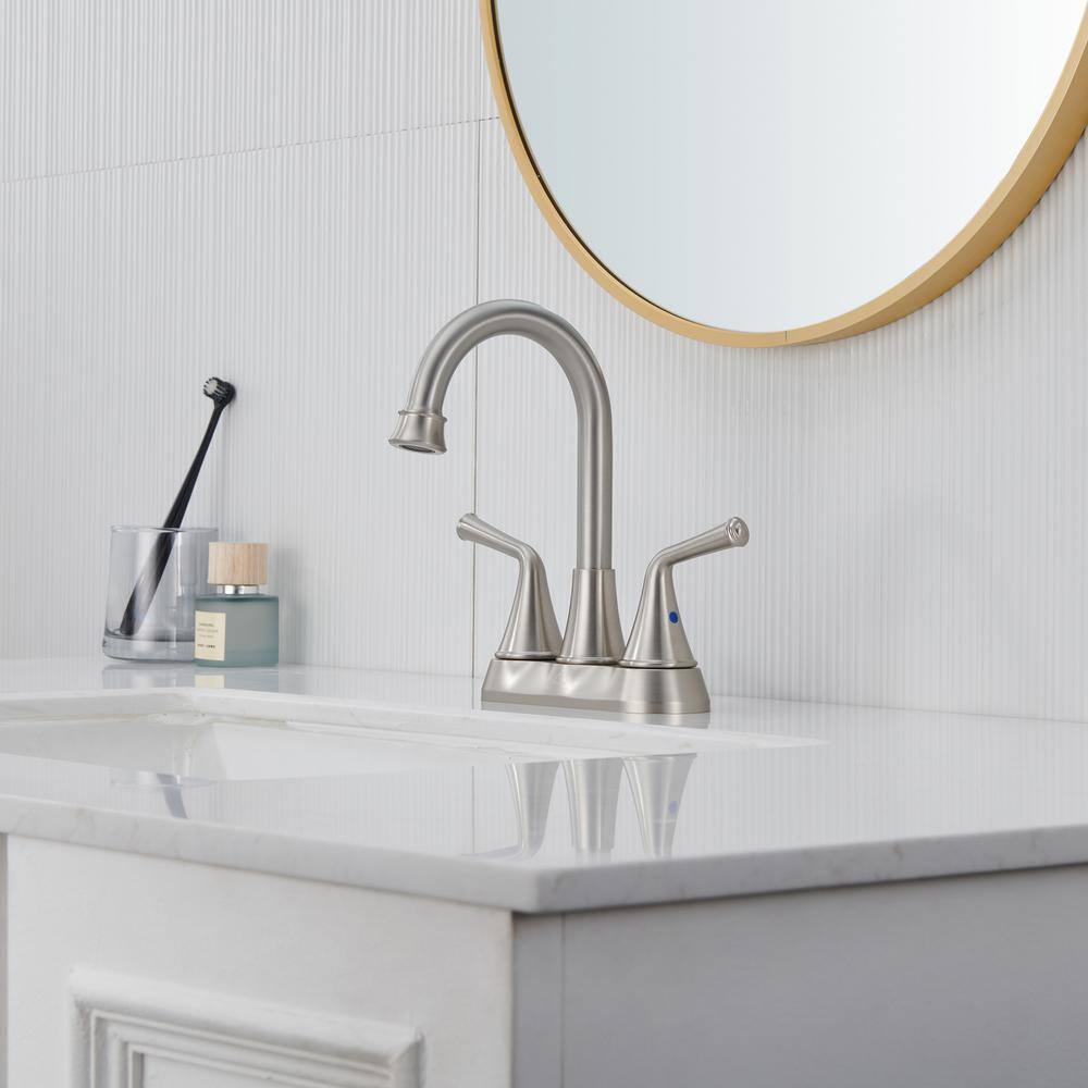Brushed Nickel Dual Handle Bathroom Sink Faucet with Drain Kit