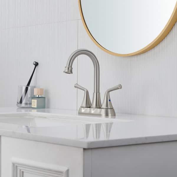 4 in. Centerset Double Handle Bathroom Sink Faucet with 360° Swivel Spout, Stainless Steel Drain Kit in Brushed Nickel