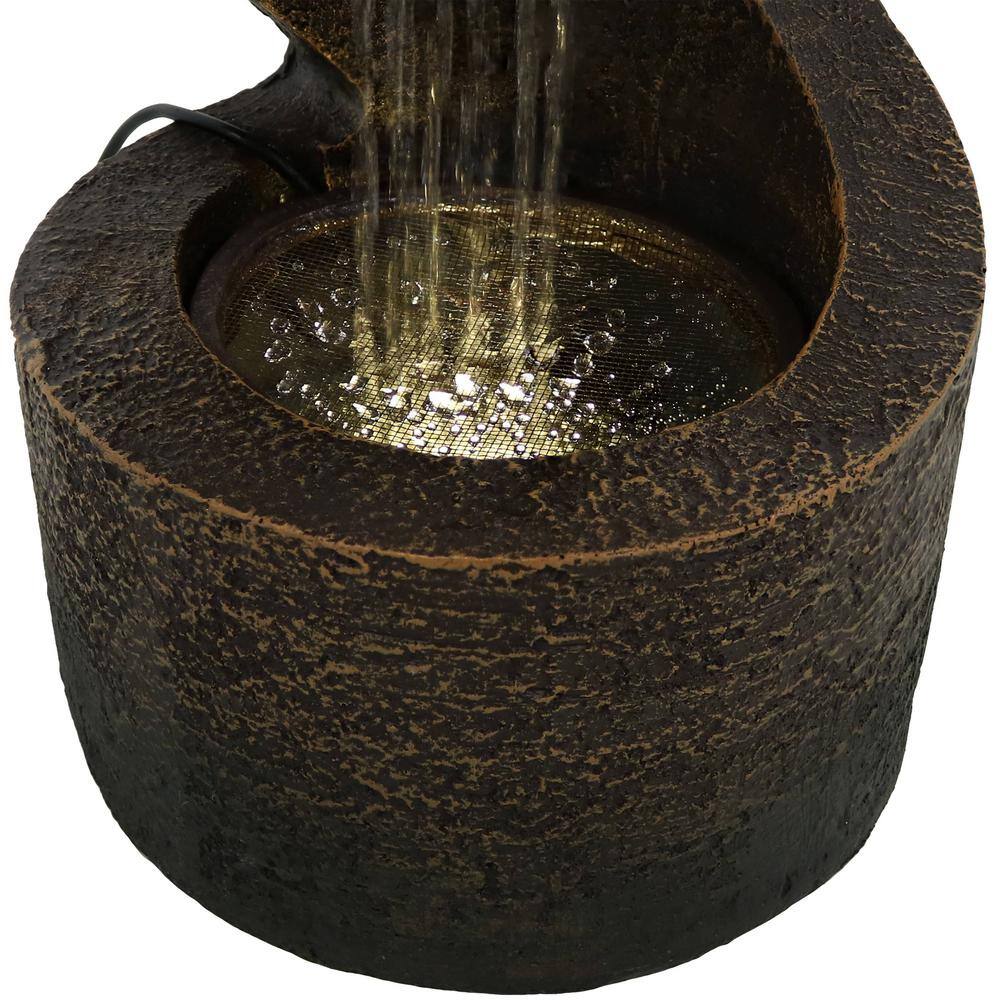 Brown Polyresin Spiral Tabletop Water Fountain with LED Light