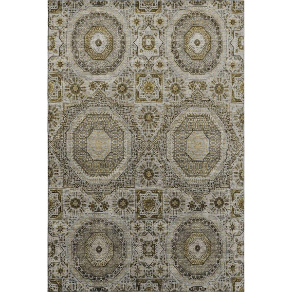 Mayfield Premium Machine Washable Abstract AMF1923 Taupe 9 ft. x 12 ft. Area Rug