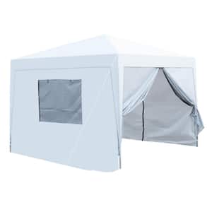 10 ft. x 10 ft. Outdoor White Pop Up Canopy Tent with Removable Zipper Sidewall,4pcs Weight Sand Bag and Carry Bag