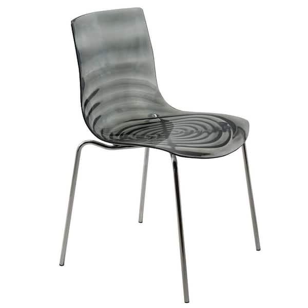 Leisuremod Transparent Black Side Chair Astor Water Ripple Design Modern Lucite Dining with Metal Legs