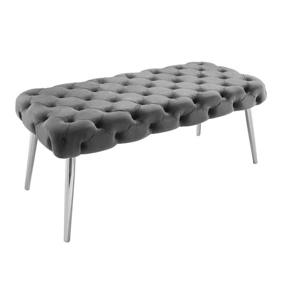 Nicole Miller Shannyn Grey/Chrome Velvet Bench with Button Tufted Metal Leg  NBH130-02GR-HD - The Home Depot