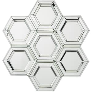 41 in. x 39 in. Honeycomb Shaped Geometric Framed Silver Geometric Wall Mirror