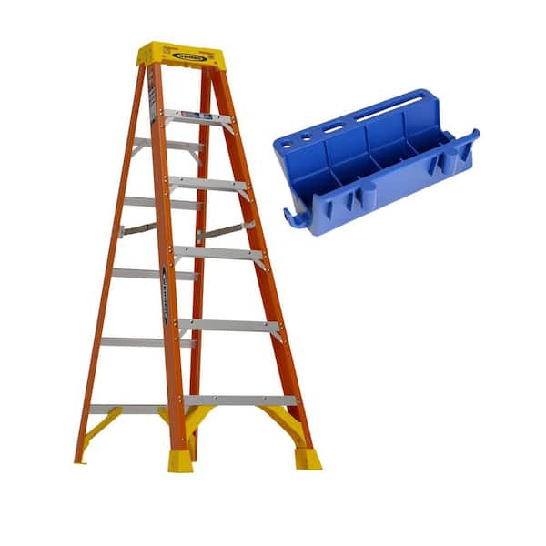 6 ft. Fiberglass Step Ladder with 300 lbs. Load Capacity Type IA Duty Rating and Lock-in Job Caddy Accessory