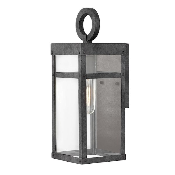 HINKLEY Porter 1-Light Aged Zinc Black Hardwired Outdoor Wall Lantern Sconce