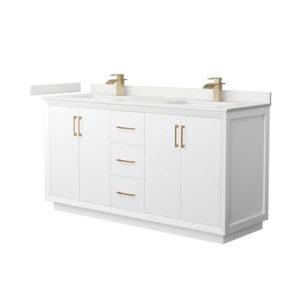 Wyndham Collection Strada 66 in. W x 22 in. D x 35 in. H Double Bath Vanity in White with White Quartz Top