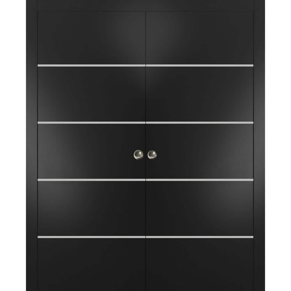 Assemble Required 64 in. x 80 in. 2-Panel Black Matte Finished Solid Wood with Honeycomb Sliding Door with Hardware price history on PriceWatchPro