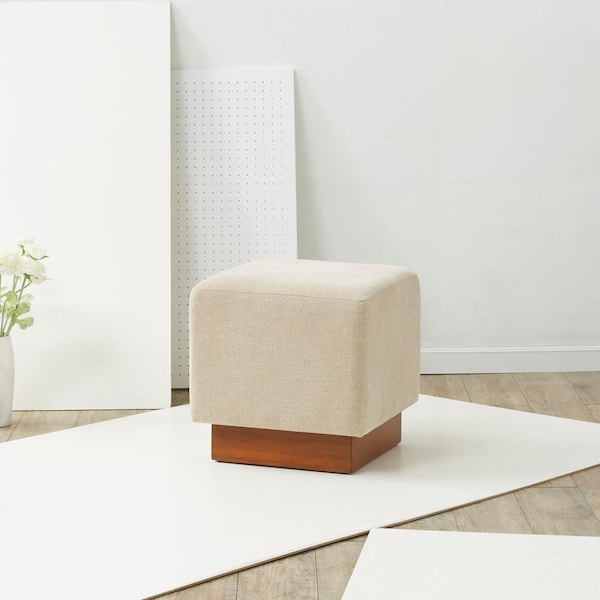 Natalya Tan/Walnut Boucle Square Accent Small Ottoman