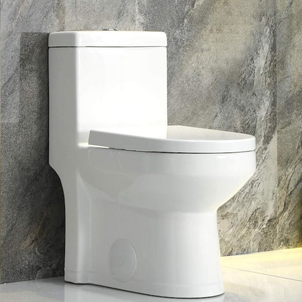 HOROW 1-piece 0.8/1.28 GPF Dual Flush Round Toilet in White with Durable UF Seat Included
