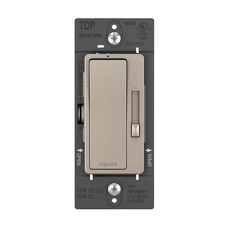 Legrand radiant 450W Rocker Dimmer for LED/CFL/Halogen/Incandescent Bulbs, 3-Way/1-Pole, Nickel