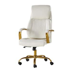 Jill Mid-Century Modern Ivory Vegan Leather Ergonomic Office Chair with Lumbar Support