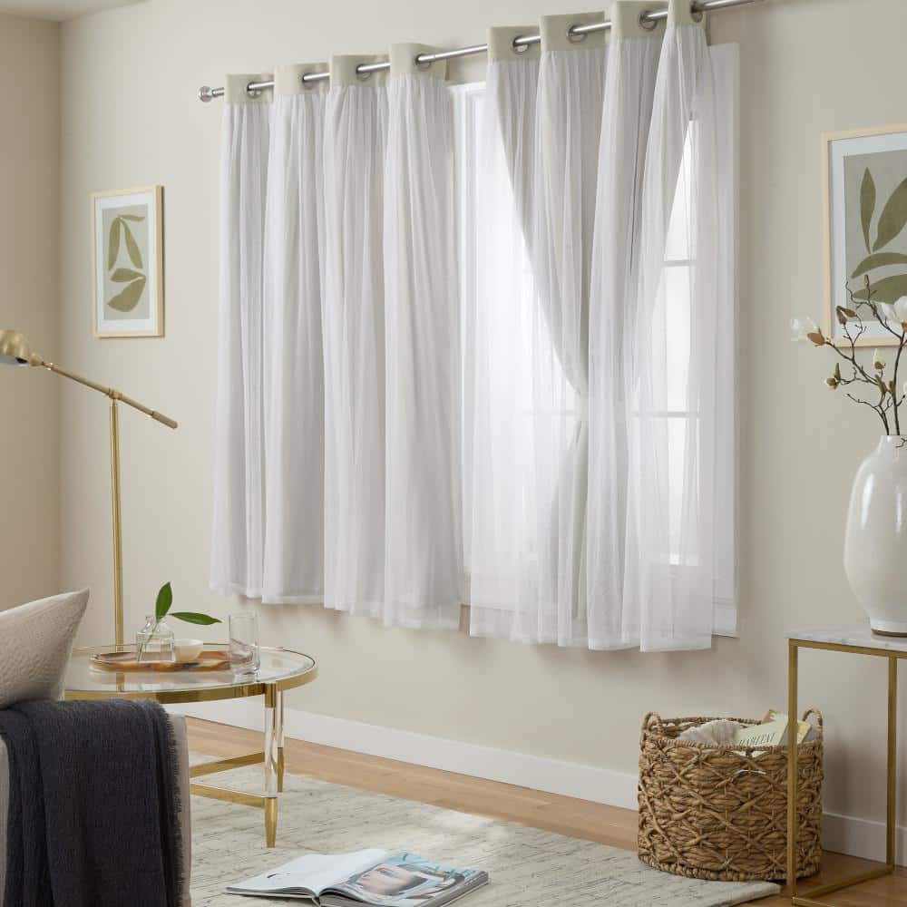 Cloud Grey Layered Blackout and Sheer Grommet Curtain Panels