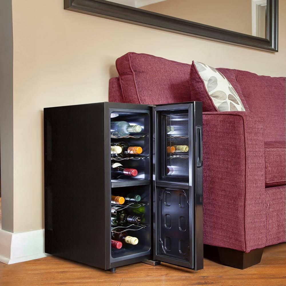 Black Thermoelectric Freestanding Dual Zone Wine Cooler with Interior Lighting
