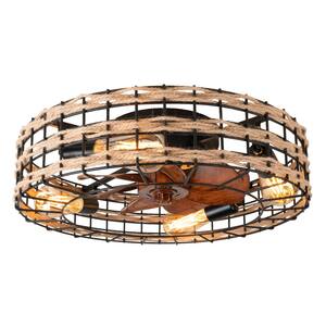 11.02  in. Indoor Hemp Rope Ceiling Fan Light (Brown) with Lighting Kit and Remote Control