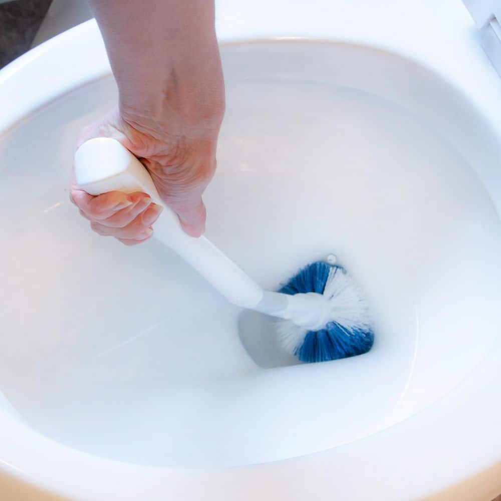 White and Gray No-Drip Toilet Brush Set with Caddy
