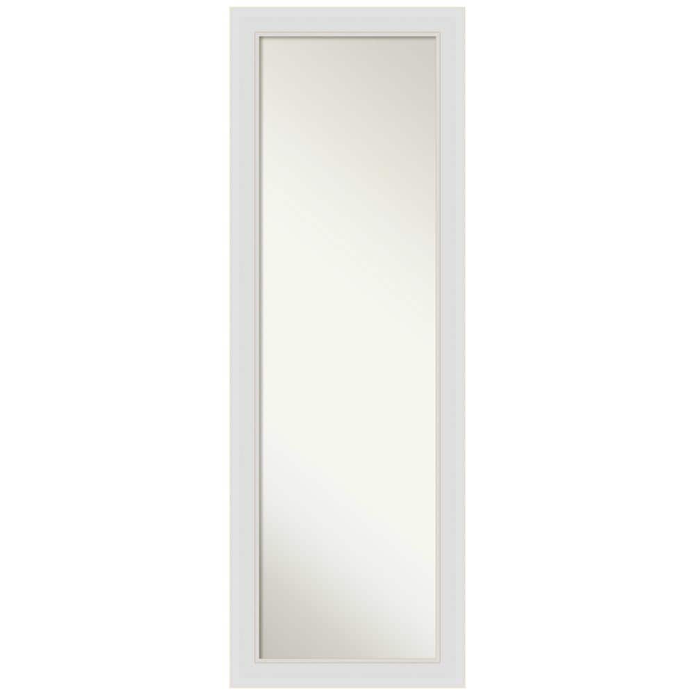 Elegant Soft White Full-Length Rectangular Wood Mirror with Silver Highlights