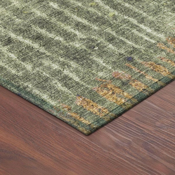Chantille Machine Washable Indoor/Outdoor Abstract ACN2406 Olive 2 ft. x 7 ft. Runner Rug