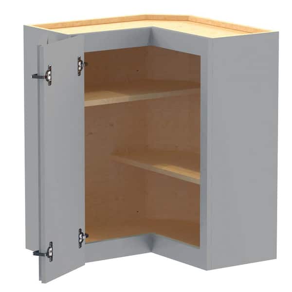 Home Decorators Collection Grayson 24 in. W x 12 in. D x 30 in. H Assembled Plywood Corner Wall Kitchen Cabinet in Pearl Gray with Shelves