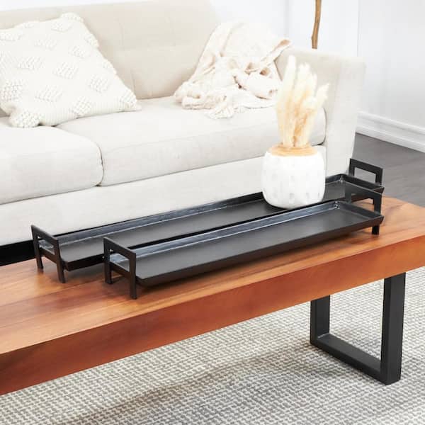 Litton Lane Black Aluminum Nesting Decorative Tray with Black Metal Handles (Set of 2)