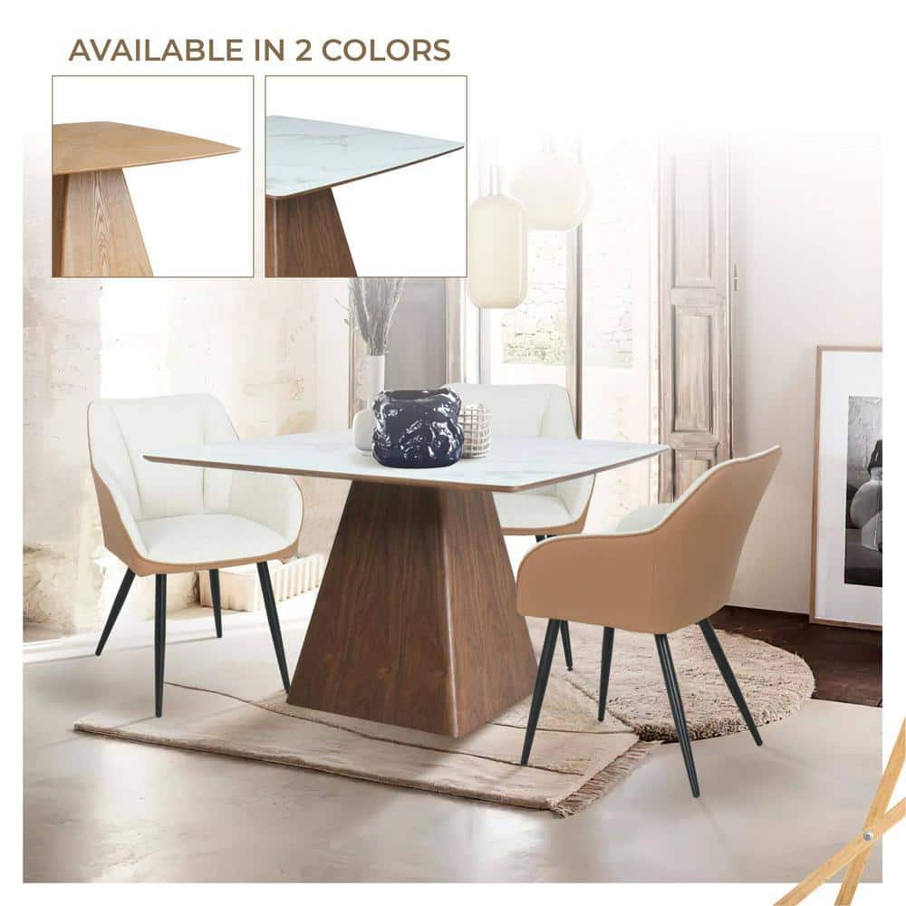 Zephyr 47" White Sintered Stone Top Dining Table with Ash Wood Base