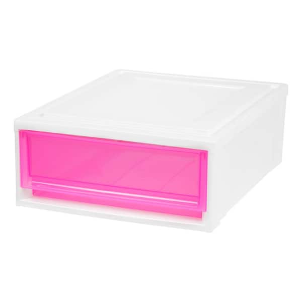 IRIS 15.75 in. x 7 in. Shallow Box Chest Drawer White with Pink Drawers (4-Pack)