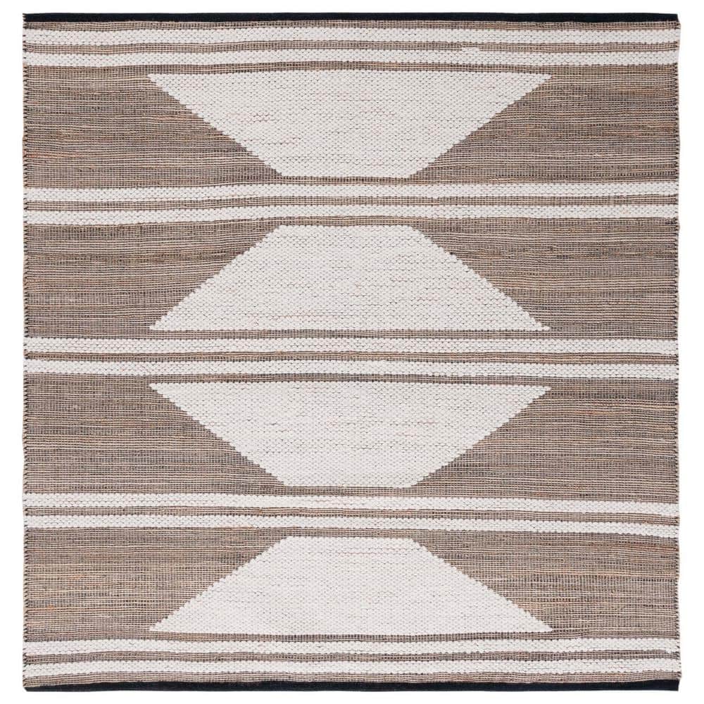 Ivory Hand-Knotted Wool and Cotton Square Area Rug, 6' x 6'
