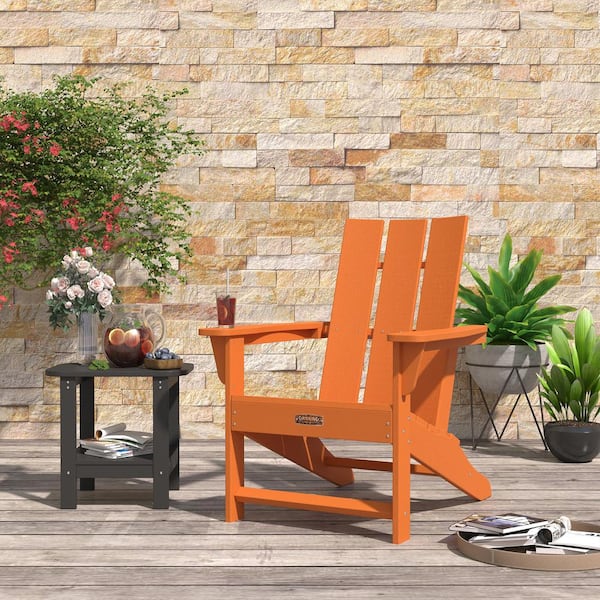 Foldable Orange 3 Back panel fixed Outdoor Adirondack Chair for Garden Porch Patio Deck Backyard with Weather Resistan