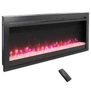 44 in. Recessed Wall Mounted Electric Fireplace in Black, LED Light Heater