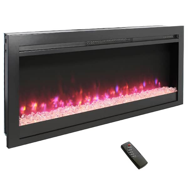 ToolCat 44 in. Recessed Wall Mounted Electric Fireplace in Black, LED Light Heater