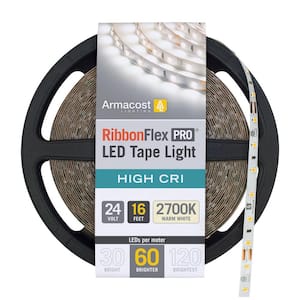 RibbonFlex Pro 16.4 ft. (5 m) 24-Volt White High CRI LED Tape Light, Warm (2700K), 60 LEDs/m