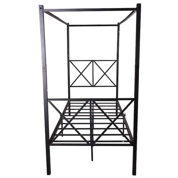 Ahokua 39.76 in. W Black Non-upholstered Metal Frame Twin Heavy Duty Steel Slat Canopy Bed