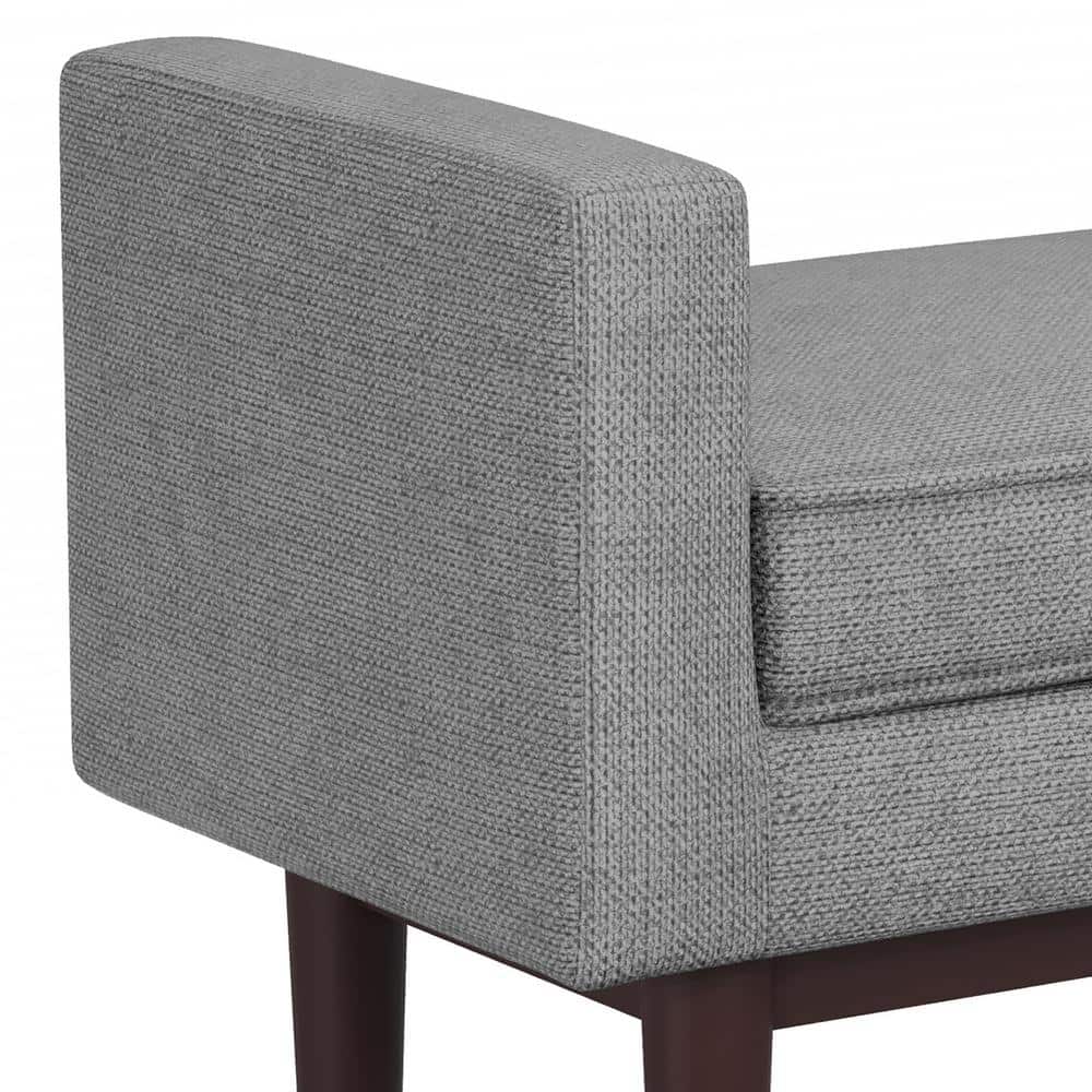 Pewter Grey Linen Upholstered Ottoman Bench with Raised Sides