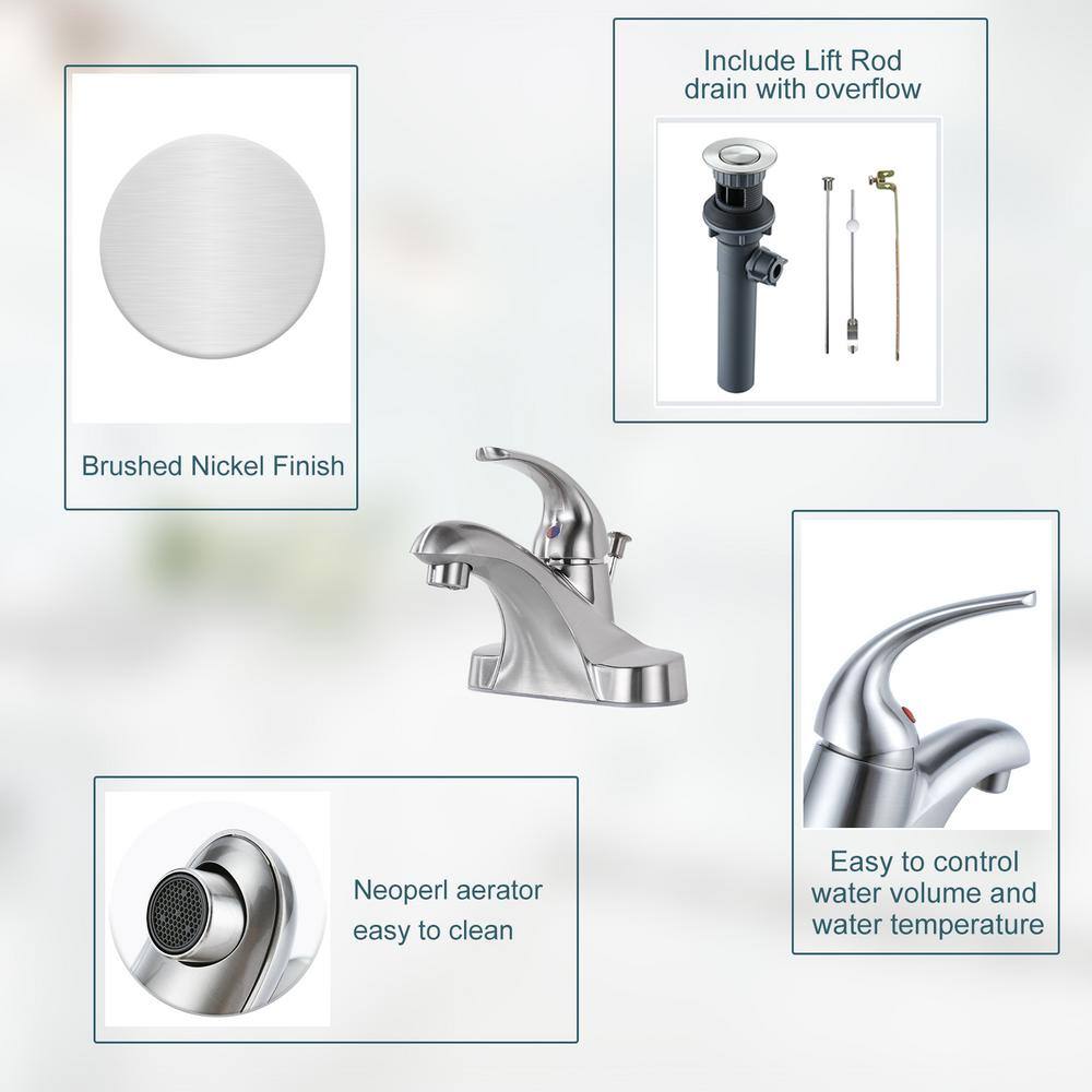 Brushed Nickel Single Handle Low Arc Bathroom Faucet