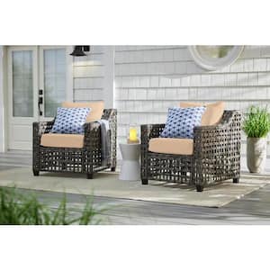 Briar Ridge Brown Wicker Outdoor Patio Deep Seating Lounge Chair with Sunbrella Beige Tan Cushions (2-Pack)