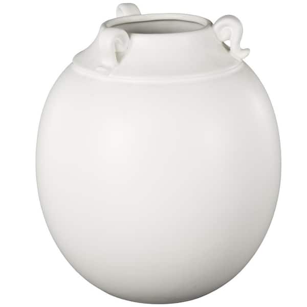 Litton Lane White Minimalistic Ceramic Decorative Vase with Scroll Handles